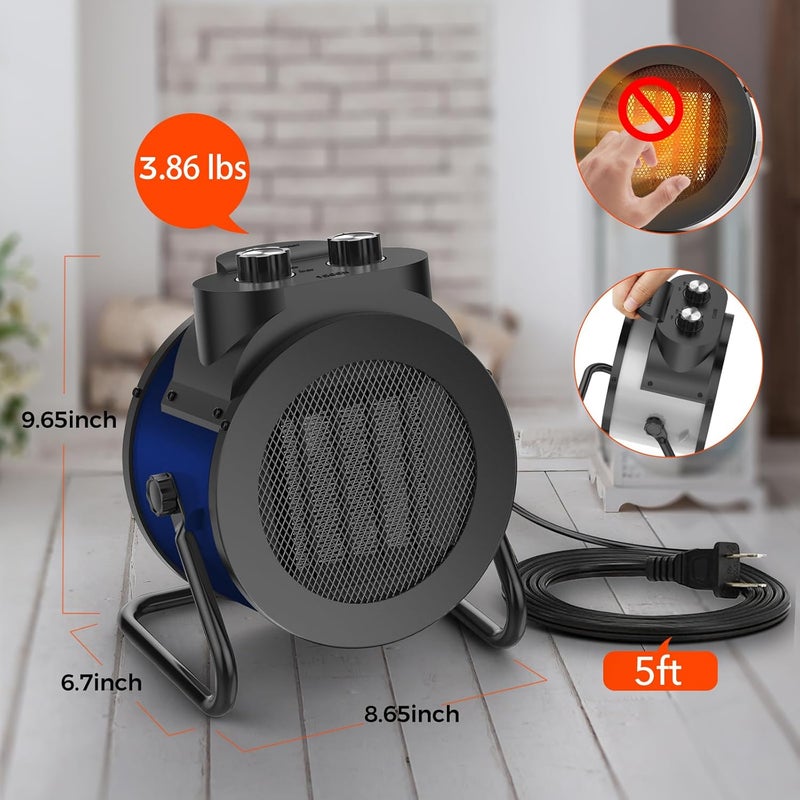 Elevoke Space Heaters for Indoor Use, 1500W PTC Electric Heater with 90°Adjustable Angle, Fast Safety Heat, Small Portable Heater for Office Home (Blue) - Image 4